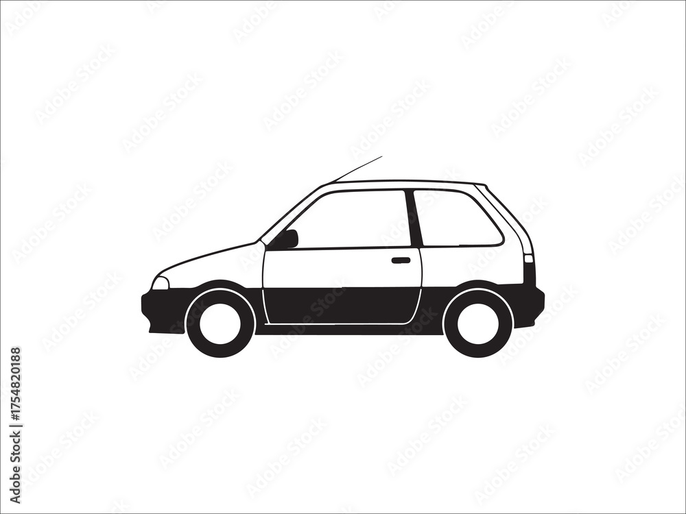 Fototapeta premium Black and white car illustration minimalist design simple vehicle image