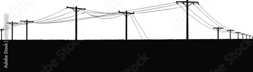 Utility Pole Wires Cables Transformer Insulator Electricity Power Grid Energy Infrastructure Silhouette Network Voltage Distribution Transmission Perspective Distance Landscape