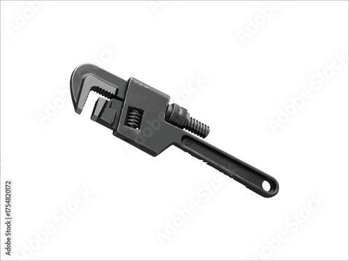 Adjustable pipe wrench close up illustration isolated on white background