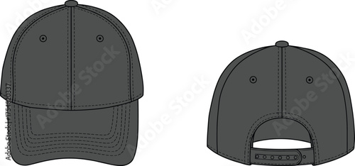 Cap Baseball Hat Headwear Fashion Accessory Apparel Clothing Garment Technical Sketch Flat Drawing Design Illustration Adjustable Strap Brim Casualwear Sportswear