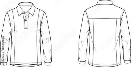 Shirt Long Sleeve Collar Button Placket Fashion Apparel Clothing Garment Technical Sketch Flat Drawing Design Illustration Cuffs Yoke Tailoring Classic Casual Formal