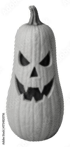 jack-o'-lantern elongated carved halloween pumpkin isolated retro halftone grunge dotted texture vintage magazine style collage element for seasonal mixed media design