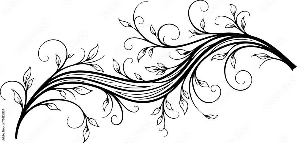 Fototapeta premium Elegant floral flourish with delicate leaves and swirling vines, perfect for wedding invitations, sophisticated branding, and romantic designs, timeless beauty