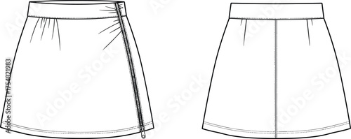 Skirt Fashion Apparel Clothing Garment Technical Sketch Flat Drawing Design Illustration Waistband Zipper Flared Silhouette Womenswear Pattern Tailoring Construction