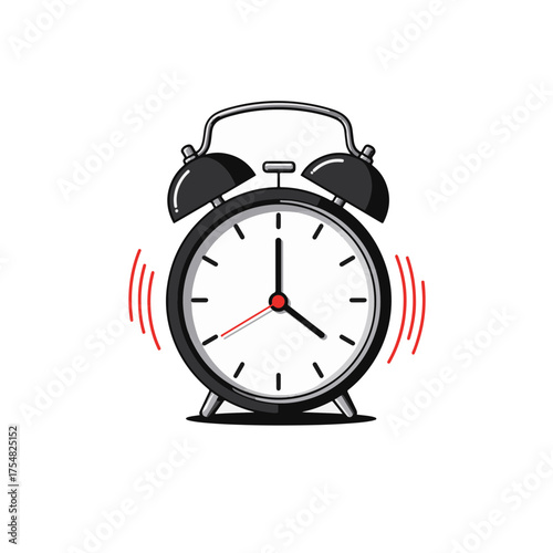 Minimalist alarm clock with red accents on white background, punctuality