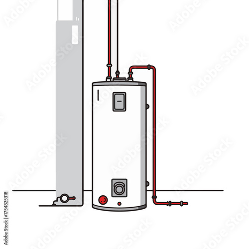 Minimalist water heater design with red accents in basement, home comfort