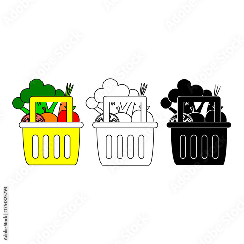 Colorful vegetable basket illustration symbolizing healthy food, nutrition, and sustainable agricultural products.