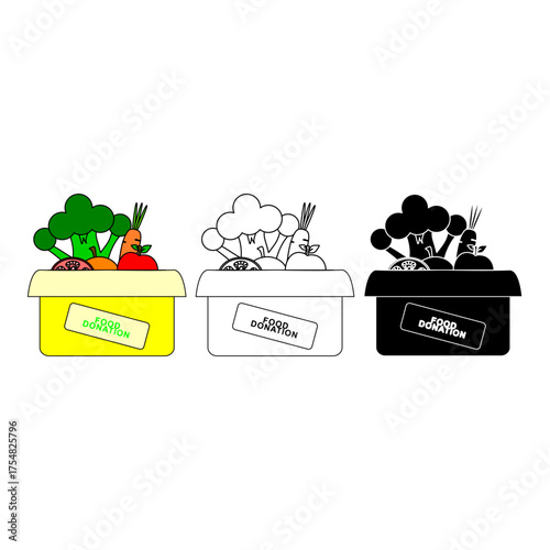 Food donation box vector illustrating charity, community support, and food sharing for global hunger relief.
