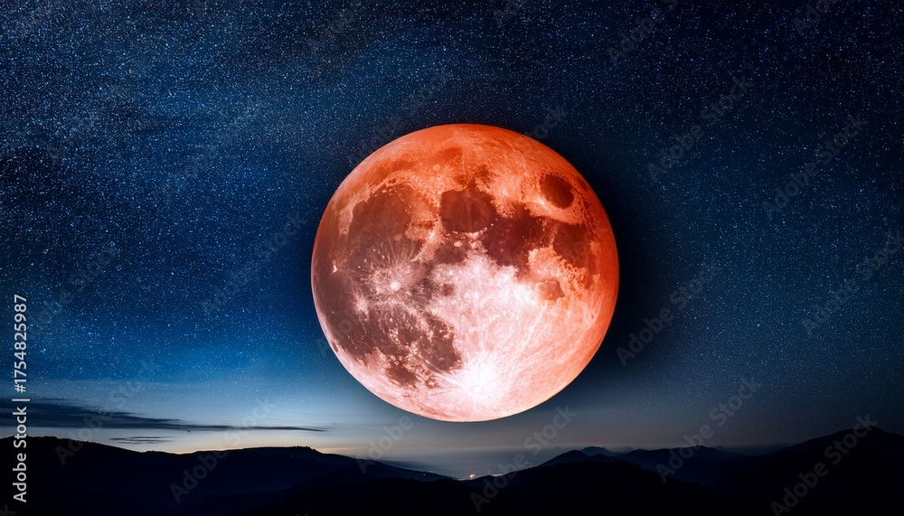 Fototapeta premium Total Lunar Eclipse Blood Moon With Stars In Night Sky