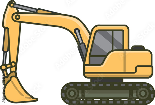 真横のショベルカーのイラスト（建設現場で使う重機）