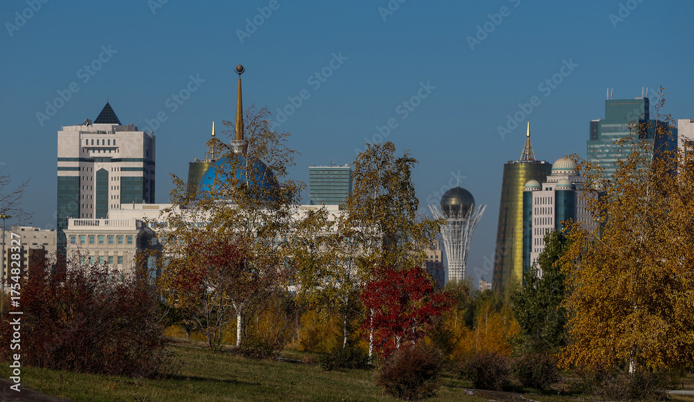 Obraz premium Astana is the capital of the Republic of Kazakhstan. The city is located in the north of the country, on the banks of the Ishim River. 