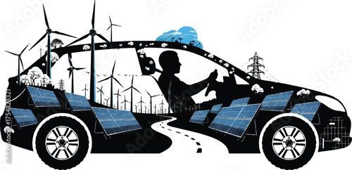 A fun cartoon vector illustration of a vintage automobile on the road car 