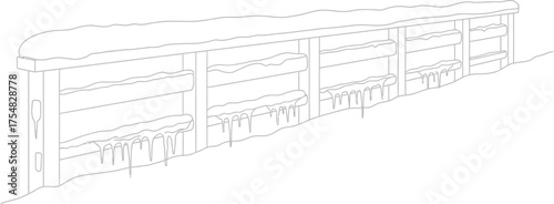 Fence snow winter icicles cold frozen outline drawing line art white black
