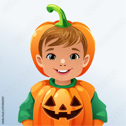 Kleinkind im Kürbiskostüm