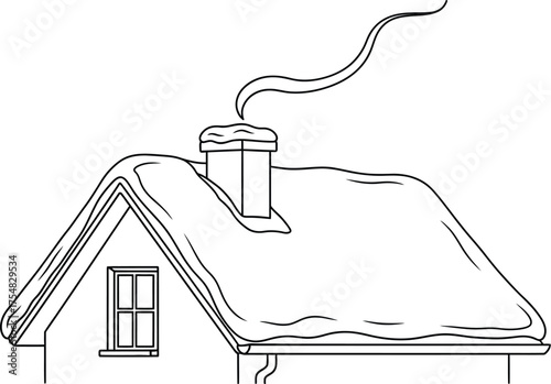 Winter house snow roof chimney smoke outline drawing home architecture cold