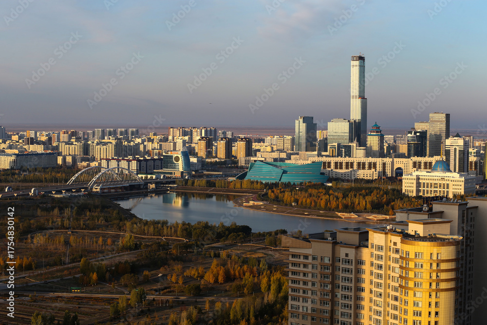 Obraz premium Astana is the capital of the Republic of Kazakhstan. The city is located in the north of the country, on the banks of the Ishim River.