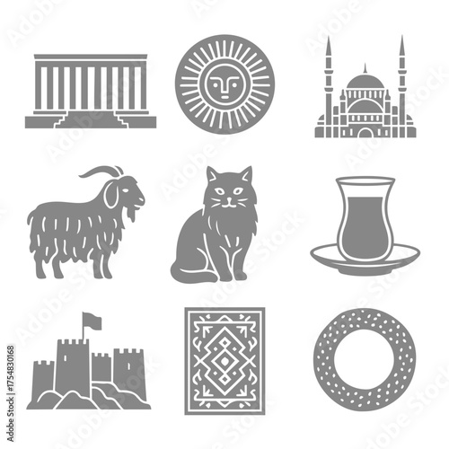 vector isolated grey color Ankara traditional cultural symbols
