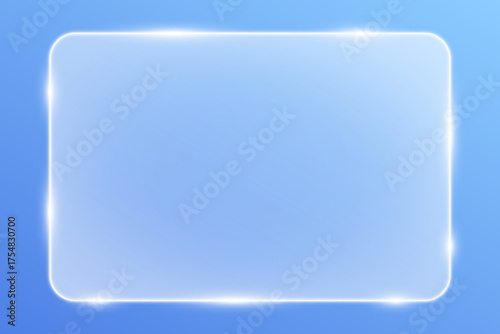 Rectangle glass plate on blue background, vector illustration.