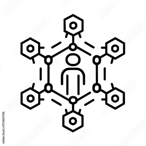 A digital network diagram representing connections between individuals and systems in modern technology.