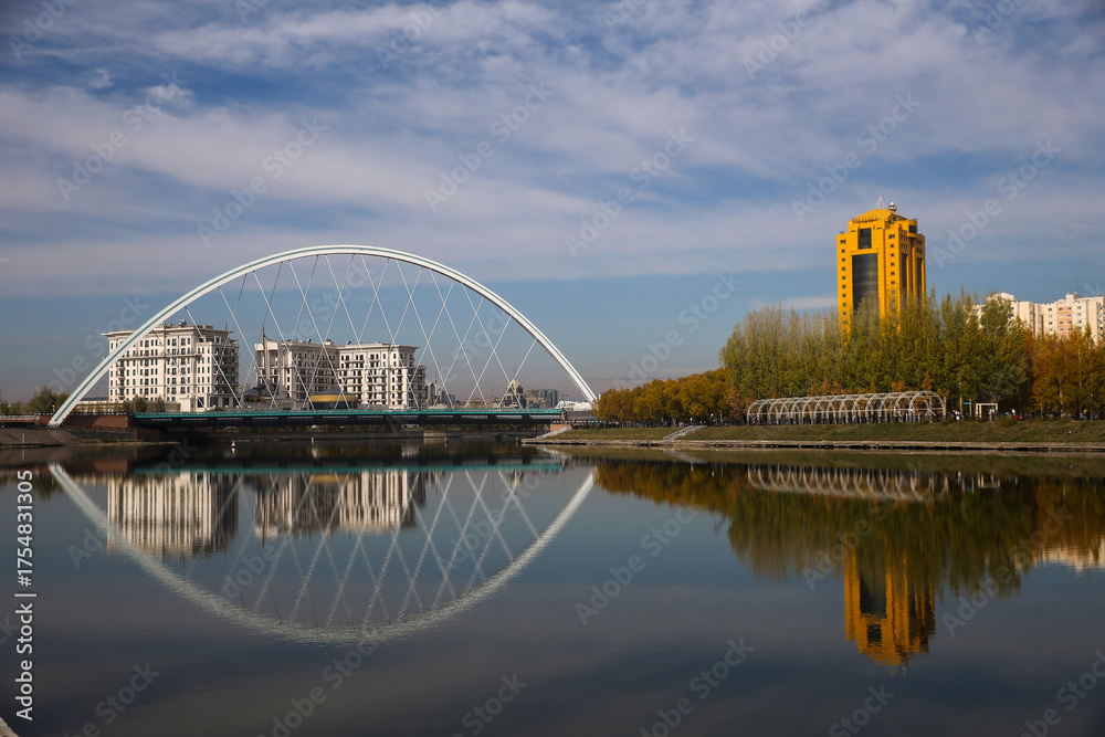 Fototapeta premium Astana is the capital of the Republic of Kazakhstan. The city is located in the north of the country, on the banks of the Ishim River. 