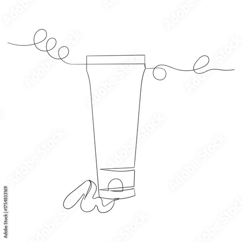 Continuous one line drawing of cosmetic cream. One line drawing illustration of face cream lotion. International beauty day Skincare concept line art. Editable outline