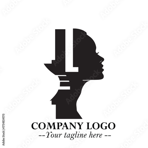 Head of Beautiful Woman as Robot Logo Symbol in Black on the White Background Futuristic Design