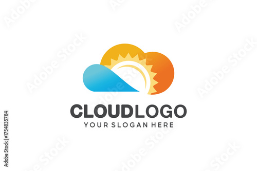 Creative modern cloud and sun icon symbol logo vector design