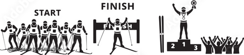 Cross-country Ski Race Start Finish Line Podium Winner Crowd Silhouettes