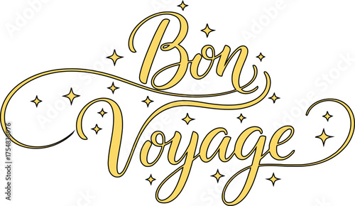 Elegant Bon Voyage Script with Sparkling Accents.