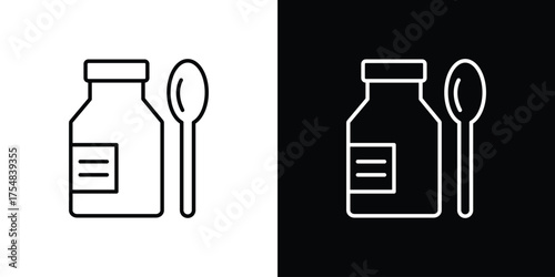 Syrup medicine bottle icon - Line Style. symbol template design