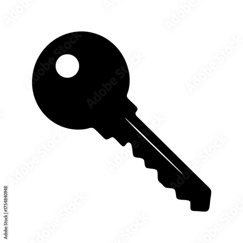 Minimalist black silhouette image of a basic metal door or house key