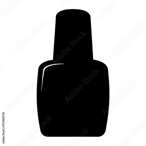 Nail polish bottle silhouette icon for beauty and cosmetics, Black silhouette icon of a nail polish bottle with cap, representing beauty, manicure, fashion, and cosmetic products.
