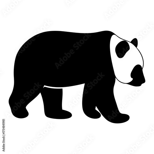 Panda silhouette icon representing wildlife and conservation, Black and white silhouette icon of a giant panda walking, symbolizing endangered species, wildlife, nature, and animal conservation effort