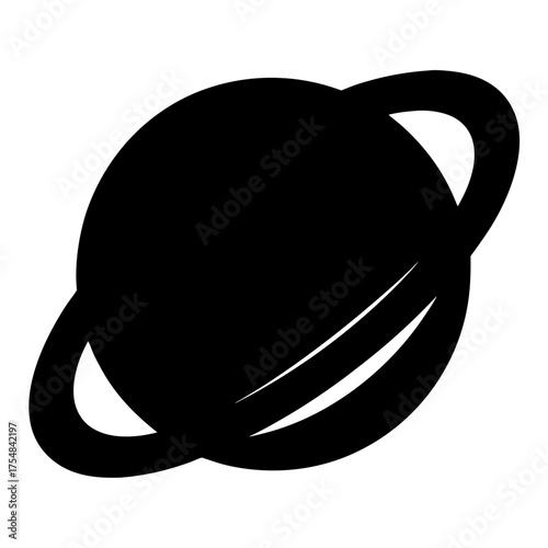 Black silhouette of a ringed planet like Saturn in outer space
