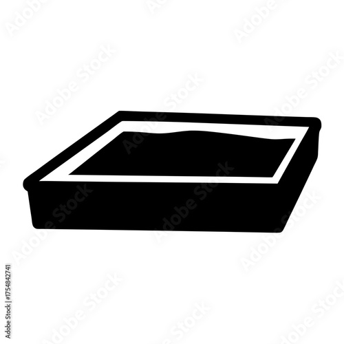 Simple Black Litter Box Graphic Illustration with Clean Lines and Fill