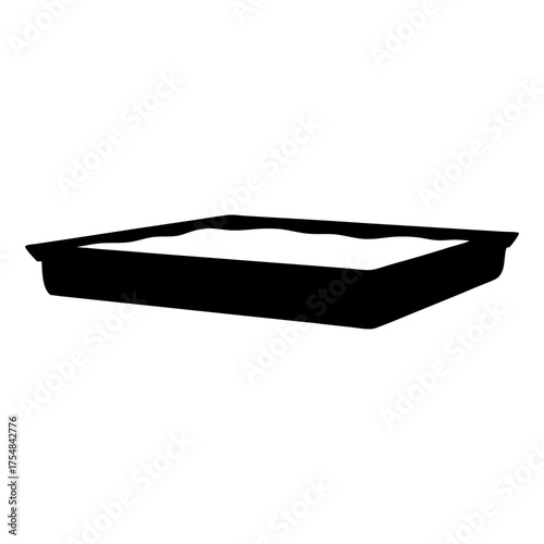 Sandbox silhouette icon representing play or outdoor fun, Black silhouette icon of a rectangular sandbox filled with sand, symbolizing outdoor play, children’s activities, and recreational areas.
