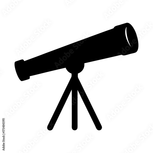 Silhouette of a telescope on a tripod for astronomy and stargazing