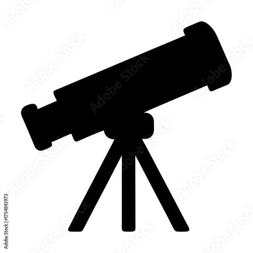Simple black silhouette of a telescope on a tripod for stargazing
