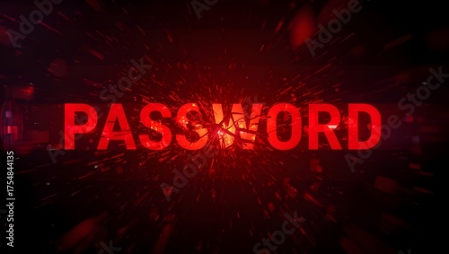 Red Password script, black background