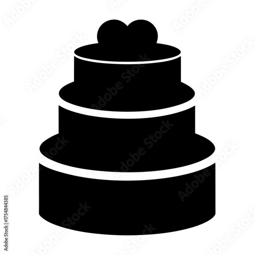 Elegant three tiered cake silhouette with heart shaped toppers for celebration