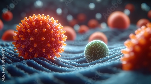 3D Rendering of Viral Particles on Cellular Surface