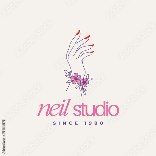 Elegant hand with perfect red nails adorned by delicate flowers offers a touch of beauty for your brand