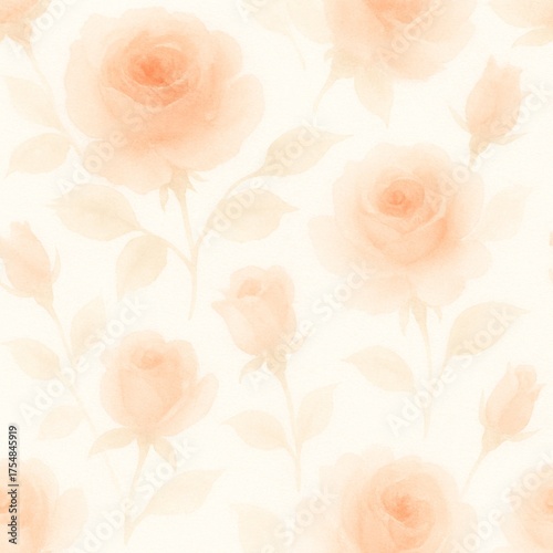 Gentle Roses on an Elegant Background. A seamless pattern of soft roses, conveying elegance and romance. Delicate blooms are featured in this beautiful, subtle design