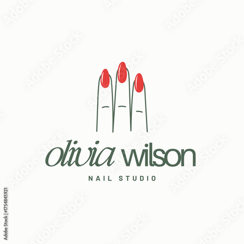 Elegant nail studio logo design template for professional branding and salon marketing materials Olivia Wilson nail studio minimal red nails
