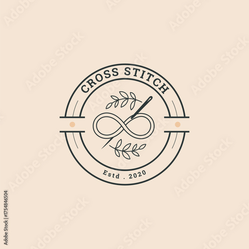 Elegant cross stitch logo for embroidery business, perfect for craft supplies, patterns and textile design projects that inspire creativity