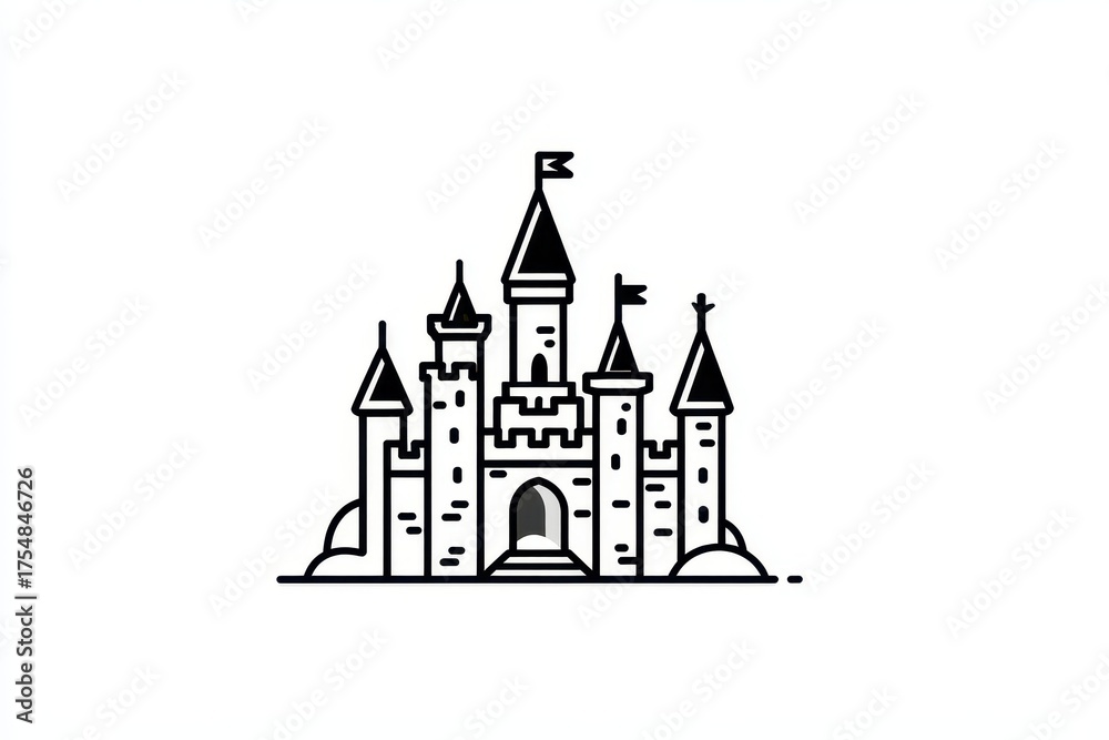 Obraz premium Silhouette of a Medieval Castle. Iconic Fortress Outline on a Clean White Background