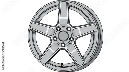 Modern Five Spoke Wheel Rim with Metallic Silver Finish