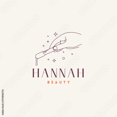 Elegant hand holding beauty serum dropper with dripping liquid, perfect for modern skincare brand logos and marketing