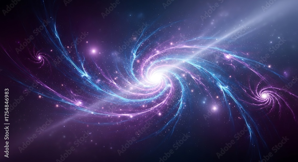 Fototapeta premium A mesmerizing spiral galaxy with radiant blue and purple hues, showcasing the vastness and beauty of space, with swirling nebulae and distant stars illuminating the cosmos