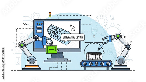 Robotic Automation Design, Engineering, and 3D Modeling Illustration